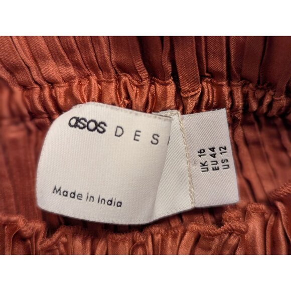 ASOS Design Rust Sleeveless Pleated Midi Dress Size 16 UK / 12 US 100% Polyester - Picture 4 of 5